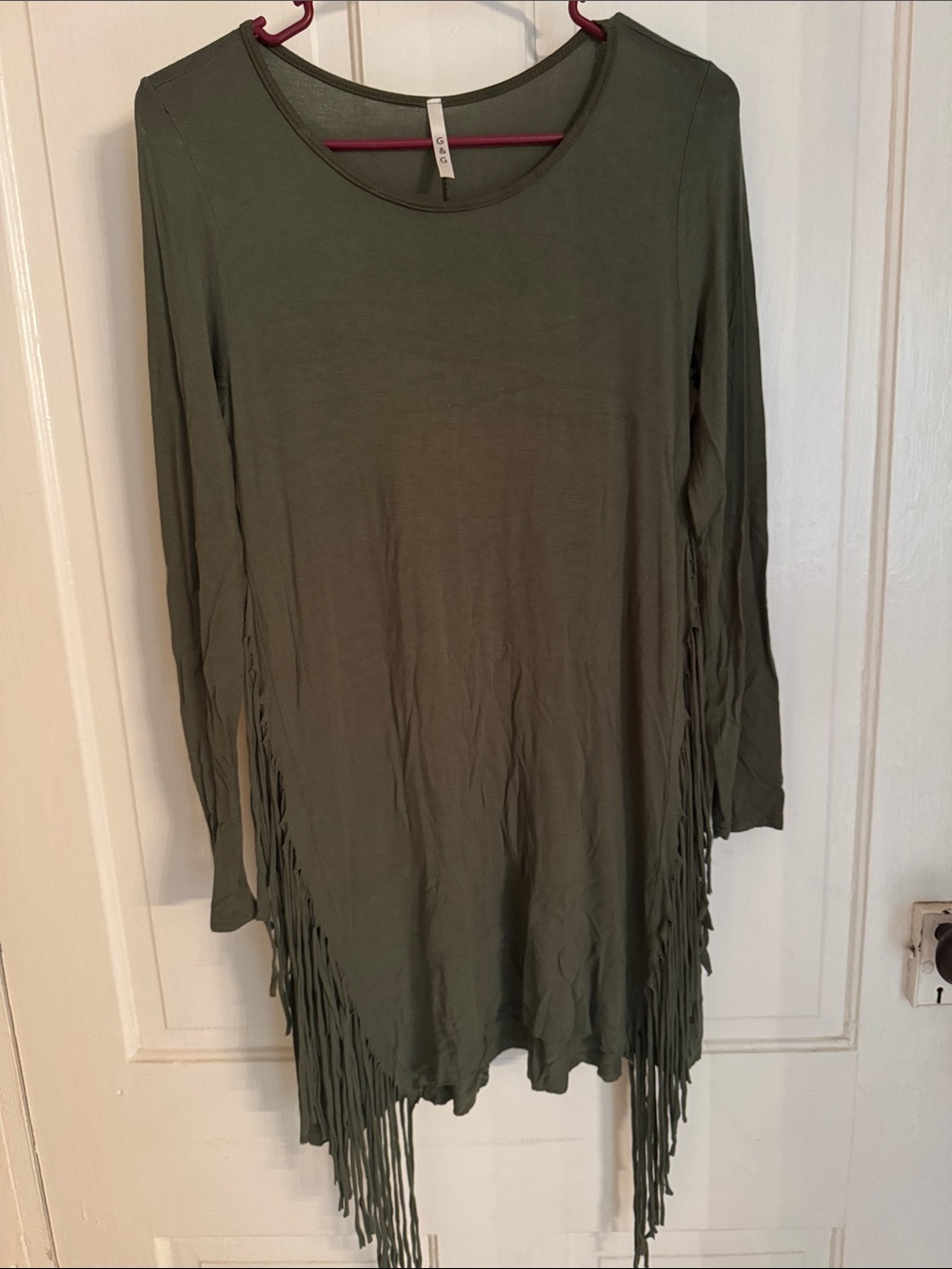 Fringe Hem Tunic Top - Olive Green